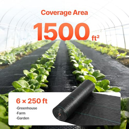 VEVOR 6x250FT 5oz Weed Barrier Fabric Heavy Duty, Landscape Fabric, Weed Blocker Fabric, Garden Weed Mat Lawn Fabric, Weed Control Fabric, Driveway Fabric, Ground Cover, Woven Landscape Cloth, Black - size: 6FT*250FT-5oz