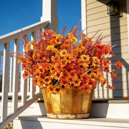 18 Bundles Artificial Fall Flowers for Outdoors Decoration UV Resistant