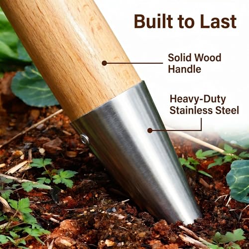 Seed Dibber Hand Dibber Bulb Planter Tool, Stainless Steel Garden Dibber with Wooden Handle for Planting Seeds, Bulbs, Tulips, Daffodils and Flowers (11.0x4.5in) - size: 11.0x4.5in