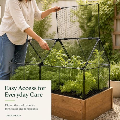 Decoroca 4x2ft Crop Cage - Metal Garden Cage with Flip-Top&12 Ground Stakes - size: 4x2ft