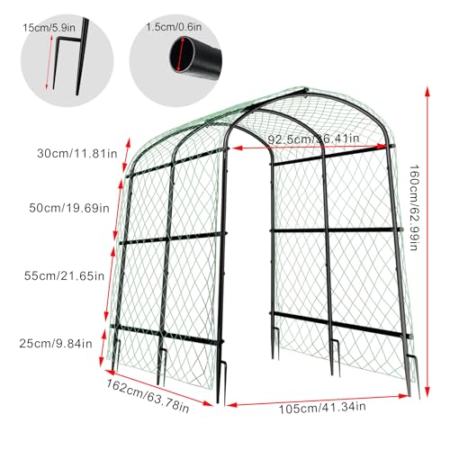unho 63inch Garden Trellis Arch: for Climbing Plants with Net Metal - size: 41*64*63inch