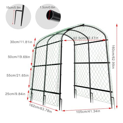 unho 63inch Garden Trellis Arch: for Climbing Plants with Net Metal - size: 41*64*63inch