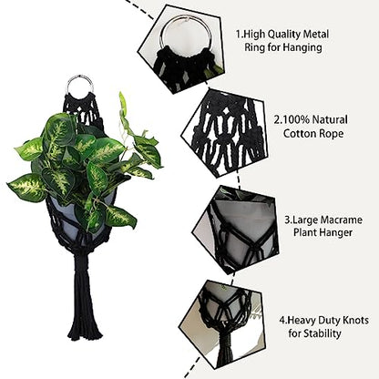 Artilady Macrame Plant Hanger Black, Boho Hanging Planter for Indoor Plants - color: Black a
