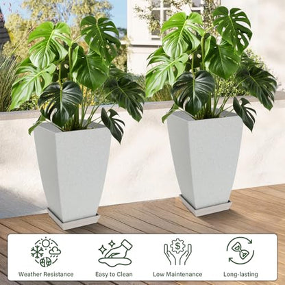 Neoaider Set of 2 Tall Planter, 21 inch Large Plastic Planter, Bluish Gray - color: Bluish-gray