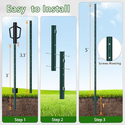 Green Metal Fence Post, Splicing 6 feet, T Post for Garden Fence, 15-Pack - color: Green, size: 6FT-15PACK-GREEN SPLICING