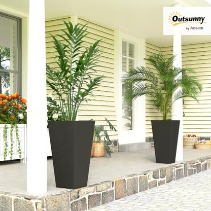 Outsunny 23 Inch Tall Planters for Outdoor Plants Set of 2, Black - color: Black