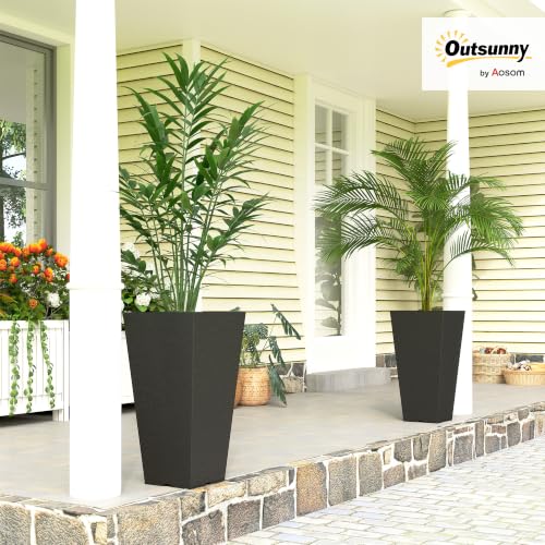 Outsunny 23 Inch Tall Planters for Outdoor Plants Set of 2, Black - color: Black