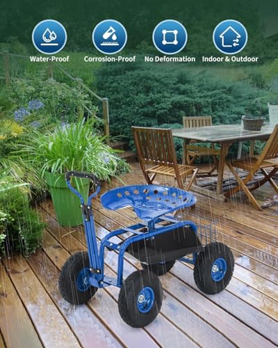 Garvee Heavy Duty Garden Workseat, Garden Scooter Rolling Seat 360° Swivel - color: Blue