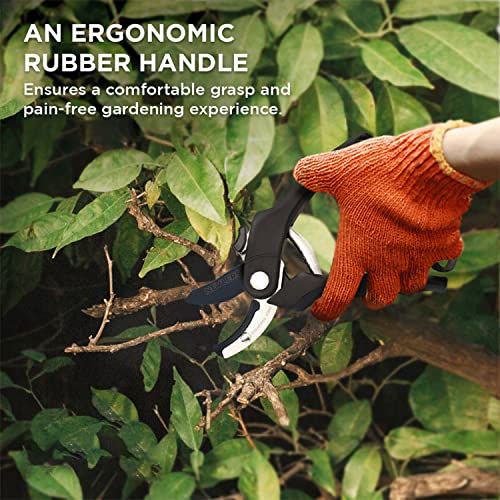 Nevlers 8" Anvil Pruning Shears Heavy Duty Garden Pruners w/ 8mm Cut Cap - color: Black, size: Anvil