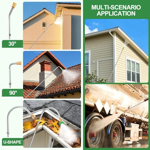 Gutter Cleaning Tools From the Ground, 9 Pack 8 FT Pressure Washer Extension Wand, Power Washer Lance With 6 Pressure Washer Spray Nozzle Tips, 30°, 90°, 120° Gutter Cleaner Curved Rod, 4000 PSI