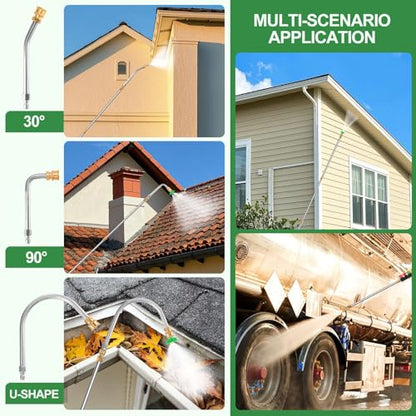 Gutter Cleaning Tools From the Ground, 9 Pack 8 FT Pressure Washer Extension Wand, Power Washer Lance With 6 Pressure Washer Spray Nozzle Tips, 30°, 90°, 120° Gutter Cleaner Curved Rod, 4000 PSI
