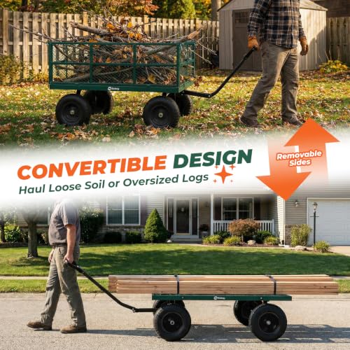 Sekey 12 Cu Ft Steel Garden Cart, 1600 lb Capacity, Towable Handle - color: Green, size: 1600LBS