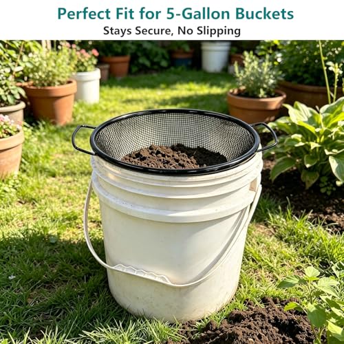 2PCS Soil & Compost Sifter with Handle, 3mm & 6mm for 5 Gallon Bucket