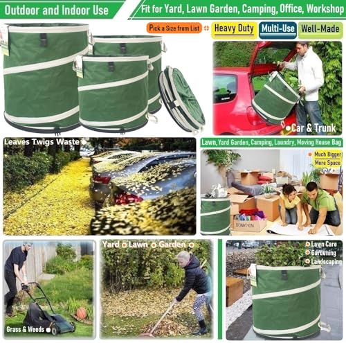 24 Gallon and 46 Gallon Collapsible Trash Can Solid Bottom for Yard Waste Bag,Yard Debris Bag,Pop-Up Trash Can,Recycling Bin,RV Camping Waste Bin,Laundry Hamper,Lawn Grass,Garden Weeds Bags,Leaf Bags - color: 24 Gal+46 Gal Green
