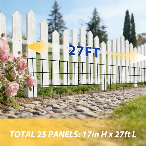 Animal Barrier Fence 17 in (H) X 27 Ft (L), Dig Defence Animal Barrier 25 Panels, Metal Garden Fence Blockers, Fence Barrier for Bottom of Fence for Dogs, Rabbits, Groundhog