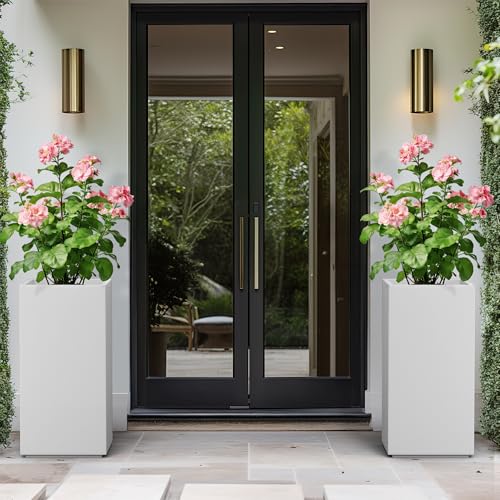 Kante Large Column Square White Concrete Planter 27.6" H, Outdoor - color: Pure White, size: 27.6" H
