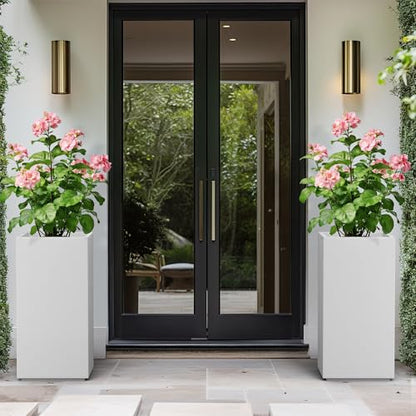 Kante Large Column Square White Concrete Planter 27.6" H, Outdoor - color: Pure White, size: 27.6" H