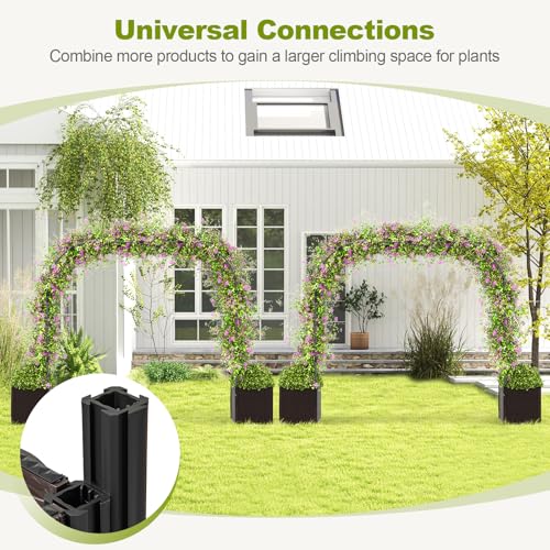 BECOMFORT 80”H Garden Arch Trellis with with 2 Self-Watering Planter Box, PE-Coated Metal Arbor with Lockable Wheels for Climbing Plants Outdoor Wedding Garden Party Backdrop & Flower Support - size: 113“Lx16"Wx80”H