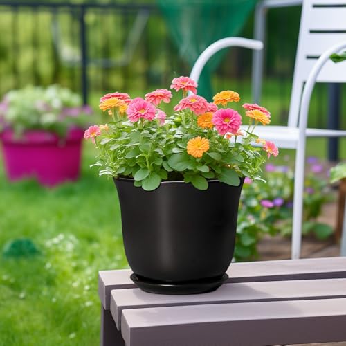 8 Inch Plant Pot, Ceramic Pots for Plants with Drainage, Black - color: Black, size: 8 Inch