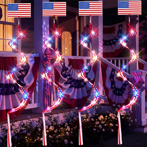 Beeveer 4pcs Lighted American Flag Windsock, Patriotic Windsock for Yard - style: American Flag