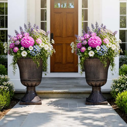 22" Tall Urn Planters Set of 2 Large Flower Pots, Antique Bronze - color: 22"-antique Bronze
