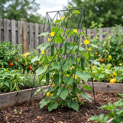 DoCred 39.4" H Cucumber Trellis, 2 Pack Foldable A Frame Garden Trellis - color: Steel Black, size: 39.4" H (Standard)