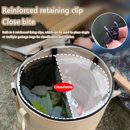 Pop up Camping Trash can with lid,Collapsible 24 Gallons Trash can with Sorting Clips,Garden Garbage Bag with Lid,Lawn and Leaf Bags - Reusable Yard Waste Bags (Beige Coffee) - color: beige coffee