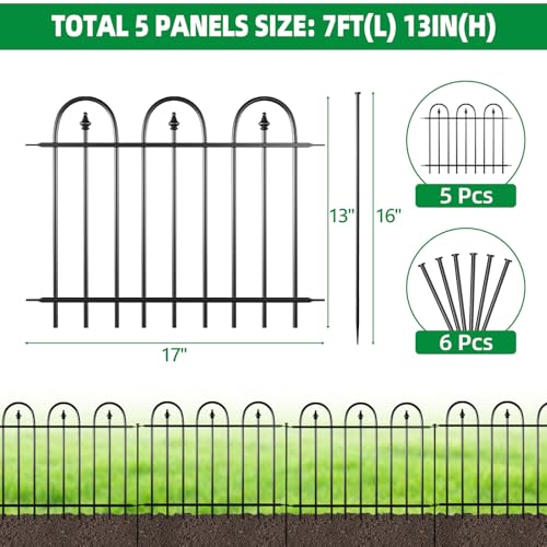 Garden Fence Animal Barrier - 5 Panels, 13 in(H) x 7 ft(L) No Dig Garden Fence, Arched Decorative Garden Fence Border with Ground Stakes, Rustproof Metal Fencing for Yard Patio Dog Rabbit - size: 5 Panels-7 ft(L) X 13in(H)