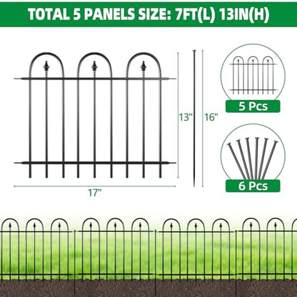 Garden Fence Animal Barrier - 5 Panels, 13 in(H) x 7 ft(L) No Dig Garden Fence, Arched Decorative Garden Fence Border with Ground Stakes, Rustproof Metal Fencing for Yard Patio Dog Rabbit - size: 5 Panels-7 ft(L) X 13in(H)