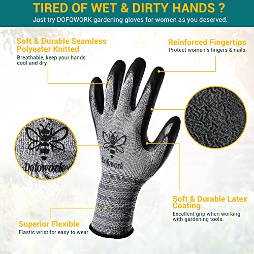DOFOWORK Gardening Gloves - 6 Pair Gardening Gloves for Women/Men with Grip - color: Black & Green, Large