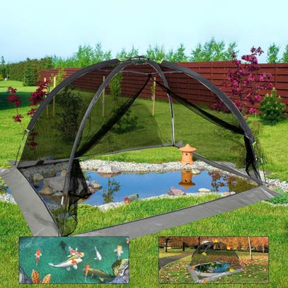 Heavy Duty Nylon Pond Cover Net 10x8 FT - Zippered Dome Mesh - size: 10x8FT