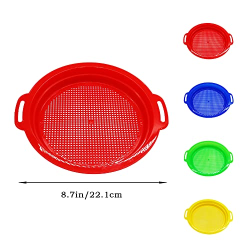 OJYUDD 4 Pack Sand Sifter Sieves for Adults, Plastic Sand Sifting Pans for Beachcombing, Gardening, Gold Panning & Outdoor Exploration (Red, Blue, Yellow, Green) - color: Multi - Colored