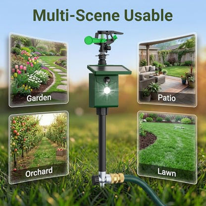 Solar Motion Sensor Deer Repellent Sprinkler Animal Deterrent Solar Cat Repeller with Motion Activated Sprinklers for Animal 1 Pack Flashing Lights Dog Racoon Squirrel for Lawn Garden Farmland