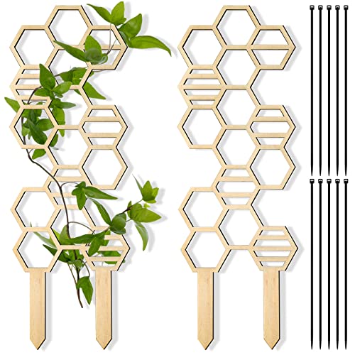 Yalikop 2 Pcs Indoor Plant Trellis for Climbing Plants 16" Wooden Small Garden Trellis Hexagon Honeycomb Potted Plant Support for Ivy Vine Flower Stem Support DIY Accessories Home Decor