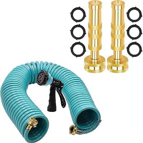 AUTOMAN 50 Feet Garden Water Hose Recoil & Brass Hose Nozzle – High Pressure Jet Nozzles 2 Pack, Heavy Duty Sprayer for Garden Hoses, Adjustable Spray Gun, Solid Twist Water Hose Nozzle for Patio, Law