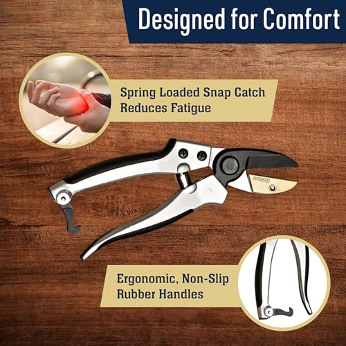 Anvil Pruning Shears for Gardening - 7.75” Heavy Duty Branch Cutter Garden Shears with Rubber Grips for Dry Stems or Small Wood Branches - Hand Pruners for Gardening Tools by Kings County Tools - style: 8" Anvil Pruner