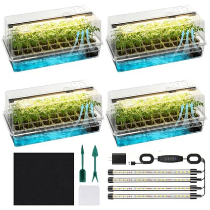 Seed Starter Tray Self Watering, Seed Starter Kit with Grow Light, Full Spectrum Grow Light for Seedling with Timer, Indoor Plant Grow Tray for Beginners & Seasoned Gardeners (144 Cells) - size: 144 Cells