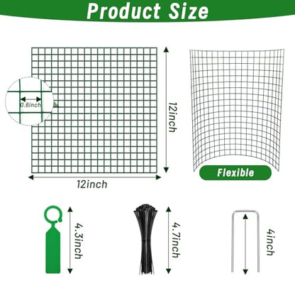 Plant Protectors from Animals - DIY Reusable Plant Cages for Outdoor Plants, Square Mesh Plant Covers Kits, 12"x12" Panels (6/18/30 Pcs) (6, Dark Green)
