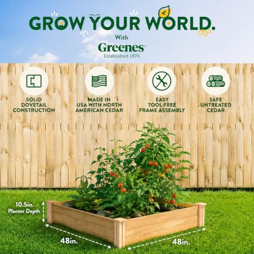 Greenes Fence Premium Cedar Raised Garden Bed, 4' x 4' x 10.5" (3/4" Thick) - Made in USA with North American Cedar - size: 4' W x 4' L x 10.5" H (1-Pack)