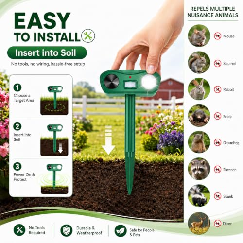 18-60 kHz Ultrasonic Solar Animal Repeller, 2-Pack Deer Repellent Devices