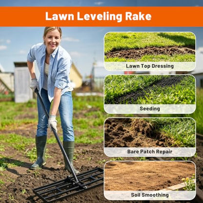 Lawn Leveling Rake, Heavy Duty Adjustable Handle Lawn Leveler Tool - size: 31.5*10inch, 6.5FT