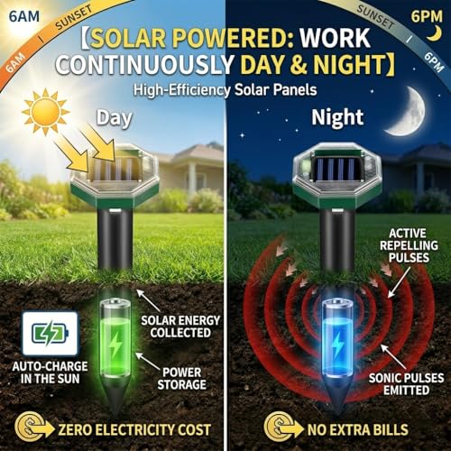 8Pack Solar Mole Repellent Ultrasonic Sonic Gopher Repellent Stakes for Lawns,IP65 Waterproof Ultrasonic Mole Repellent for Lawns,Sonic Vole Snake Armadillo Chipmunk Deterrent for Lawns 2026