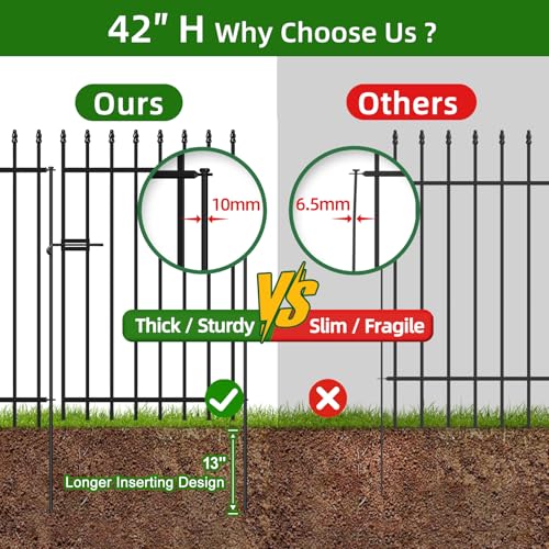 Decorative Metal Garden Fence with Gate 42" x 11.5', Dog Fence Outdoor - size: 42″H x 11.5ft（1Gate+4Panels）