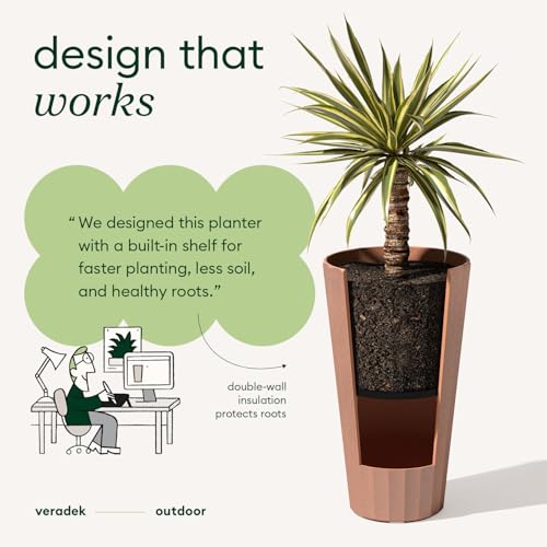 Veradek Column Series Tall Planter - Tapered Outdoor Planter with Shelf - color: Terracotta, style: Wide Groove