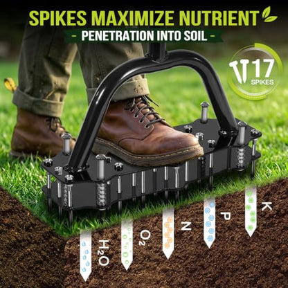 Manual Lawn Aerator Tool with 17 Spikes, Soil Aerating Tool with Gloves