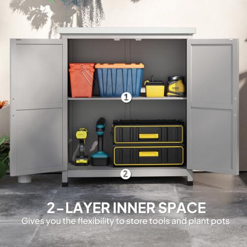 Outsunny Outdoor Storage Cabinet with Metal Tabletop Shelves Gray - color: Gray