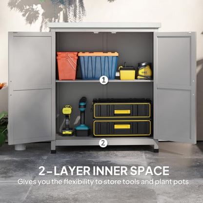Outsunny Outdoor Storage Cabinet with Metal Tabletop Shelves Gray - color: Gray
