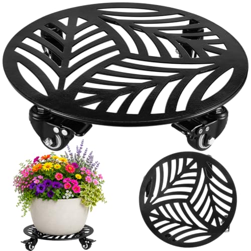 1-Pack Large Metal Plant Caddy with Wheels 13.6 Inches Heavy-duty Rolling Plant Stands with Casters Wheeled Flower Pot Mover Roller Rust-proof Iron Planter Dolly Coasters for Indoor Outdoor Use, Black - color: Textured Black, size: 13.6"/ 1 pack