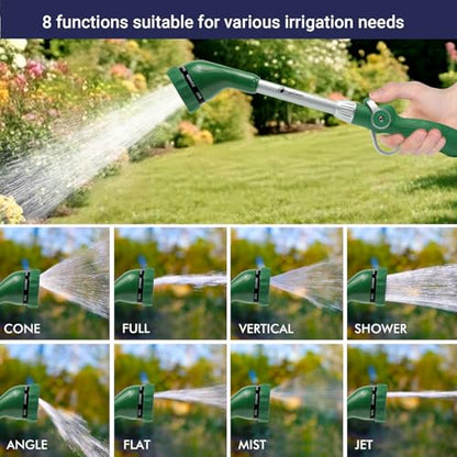 HugeDawn Garden Hose Wand, 16-Inch Heavy Duty Zinc Alloy & Aluminum Watering Wand with 8 Spray Patterns Thumb Control for Hanging Baskets, Garden, Cleaning (Green) - color: Green