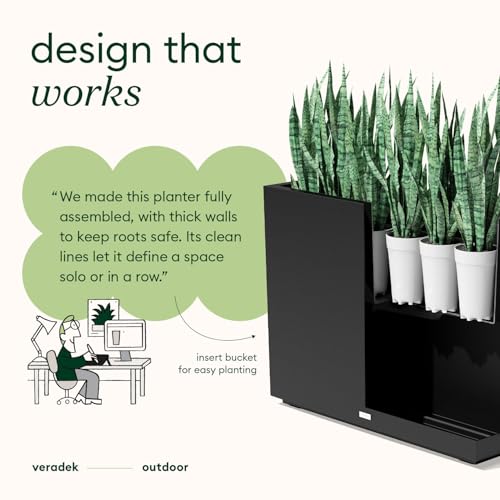 Veradek Block Series Span Planter - Tall Rectangular Outdoor Planter - color: Black, size: Short